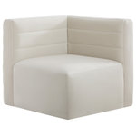 Meridian Furniture - Quincy Modular Component, Cream, Corner Chair - Show them all that less is more with the minimalist look of this Quincy velvet cloud-like comfort modular corner chair. This elegant chair features a simple design that's all about comfort and modern style. The soft cream velvet upholstery is sleek to the touch, and the back of the unit features deep horizontal channel tufting for a look that wows. Because this is a modular seating option, you can pair it easily with other items in the Quincy collection to create a look you love. Latches underneath make it easy to mix and match items from the collection.