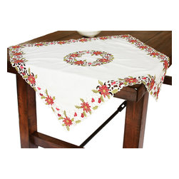 Xia Home Fashions - Poinsettia Lace Embroidered Cutwork Table Topper, 34"x34" - Tablecloths