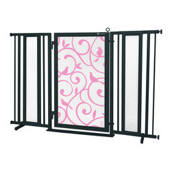 Fusion Gates - Fusion Gate with Songbirds in Pink Design, Black, 60"-65" - Dog Gates