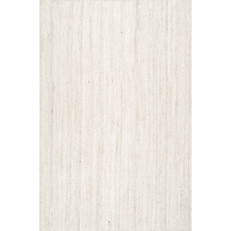 Nuloom Rigo Hand Woven Farmhouse Jute Area Rug, Off White 4'Square