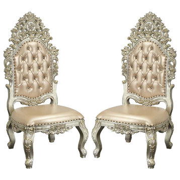 Set of 2 Side Chair, Antique Gold Finish