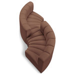 Meridian Furniture - Arc Vegan Leather Upholstered 4-Pc. Facing Modular Sectional, Cognac - Unleash modern opulence with the Arc Vegan Leather 4pc. Sectional. Crafted for the modern connoisseur, this Sectional injects an air of refined luxury into any space. Its sleek silhouette, upholstered in supple cognac vegan leather, exudes timeless sophistication while the deep channel tufting adds textural intrigue, further elevating the chair's visual appeal. The modular design makes it a versatile chameleon, effortlessly adapting to your evolving needs and preferences. Whether you envision it gracing a chic living room corner, basking in the glow of a bedroom window, or adding a touch of drama to a home office, the Arc seamlessly complements your unique interior aesthetic.