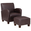 Aiden Chair and Ottoman Cocoa Faux Leather With Medium Espresso Legs