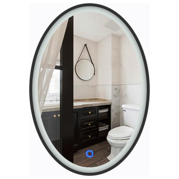 Luxury Oval Makeup LED Mirror for Dressing Room, Bathroom, Black, W23.6xh31.5", Time Display