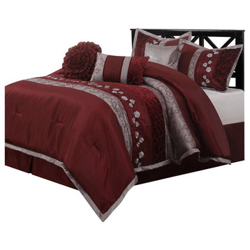 Riley 7-Piece Bedding Comforter Set, Wine, California King
