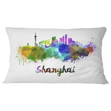 Shanghai Skyline Cityscape Throw Pillow, 12"x20"
