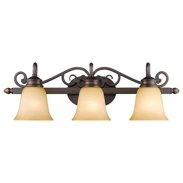 Belle Meade 3 Light Bath Vanity in Rubbed Bronze with Tea Stone Glass