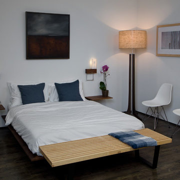 Cubo Sconces and Forma Floor Lamp in Bedroom