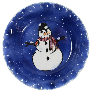 Pie Plate Snowman Blue Ceramic Plate Debra Kelly |