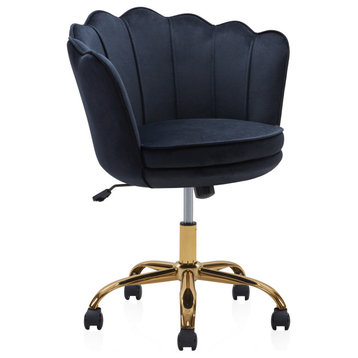 Kaylee Office Chair Upholstered Velvet Seashell Swivel Desk Chair, Black-Gold