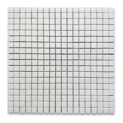 Stone Center Online - Thassos White Marble Square Grid Mosaic Tile 5/8x5/8 Honed, 1 sheet - Mosaic Tile