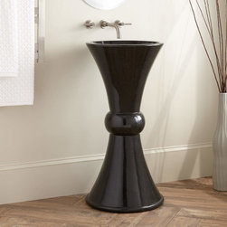 POLISHED GRANITE PEDESTAL SINK - POLISHED BLACK - Bathroom Sinks
