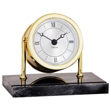 Chelsea Chatham Clock in Brass on Black Marble Base