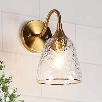 LNC Modern/Contemporary Polished Gold 1-Light Wall Sconce With Textured Glass