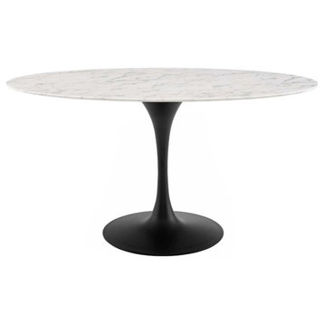 Hawthorne Collections 60" Oval Top Modern Metal Dining Table in Black/White