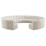 Meridian Furniture - Infinity Black Boucle Fabric Upholstered Arc Shaped Modular Sectional, Cream, 11-Piece, Arc-Shaped - Mix and match this Infinity boucle fabric modular chair with other items in the Infinity collection to find the best possible seating solution for your gang. Rich cream boucle fabric feels welcoming and soft to the skin, so you stay seated comfortably for the big game or while watching your favorite programs. Deep channel tufting adds to the longevity and durability of this modular chair while giving it texture.