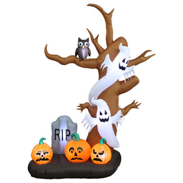Halloween Inflatable Tree, Ghost, Pumpkin and Tombstone, 9'
