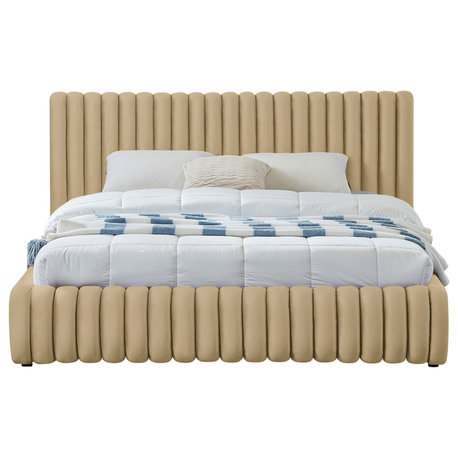 Nico Black Velvet Upholstered Bed, Camel, King