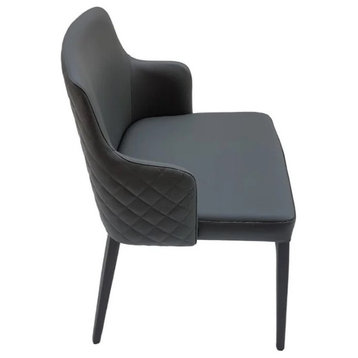 Philena A, Dining Chair, Anthracite Gray Italian Top Grain Leather