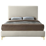 Meridian Furniture - Geri Velvet Upholstered Bed, Cream, Full - Provide yourself with a few options when you choose the sleek Geri cream velvet full size bed. The headboard, side rails and footboard are all cushioned and upholstered, with snazzy decorative piping on the headboard and footboard. This bed comes with two different sets of legs so you can match your other decor. Use the gold ones, the chrome ones, or two of each color for a truly contemporary approach.