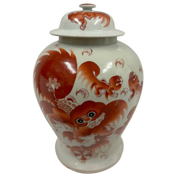 Early 20th Century Chinese Hand Painted FooDog Ginger Jar