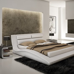 Wave Modern Style Leather Bed - Platform Beds