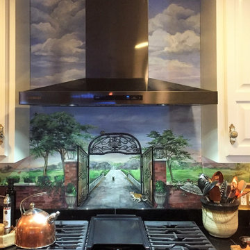 Custom back splash mural for kitchen featuring their pets