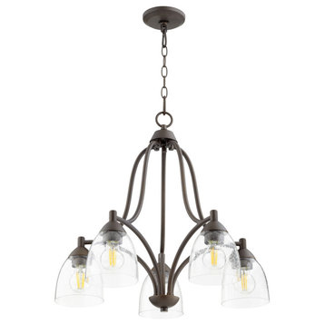 Quorum 6369-5-286 Five Light Chandelier, Oiled Bronze With Clear/Seeded Finish