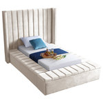 Meridian Furniture - Kiki Velvet Bed, Cream, Twin - Make a bold statement in your bedroom with this stunning Kiki cream velvet twin bed. Its cream velvet design with channel tufting gives it a chic, textured appearance that's both comfortable and dramatic. This twin size bed features storage rails along its full slats frame, making it the perfect solution for individuals in limited sleeping spaces. Its width of 70.5 inches, depth of 94 inches, and height of 65 inches offers ample room to sleep without being cramped.