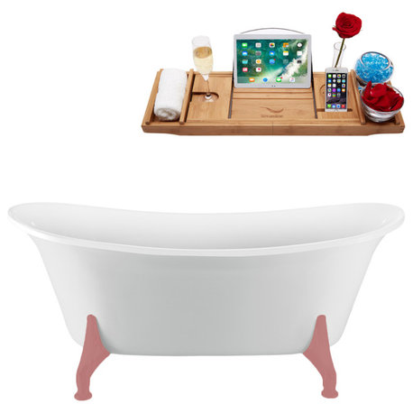 67" Streamline N1081PNK-IN-WH Clawfoot Tub and Tray With Internal Drain