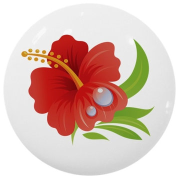 Tropical Hibiscus Flower Ceramic Cabinet Drawer Knob