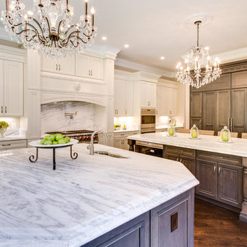 Kitchen with Two Large Chandeliers
