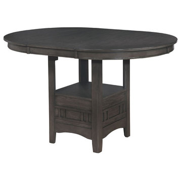 Round Counter Height Table With Pedestal Base And Extendable Leaf, Gray