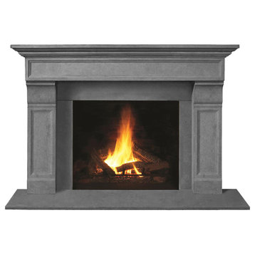 Fireplace Stone Mantel 1111.511 With Filler Panels, Gray, With Hearth Pad
