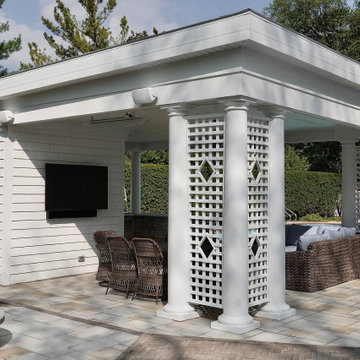 Coastal Pavilion with Custom Lattice & Limestone Patio