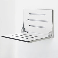 Silhouette Folding Wall Mount Shower Bench Seat, White Seat, Silver Frame