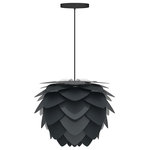UMAGE - Aluvia Hardwired Pendant, Anthracite/Black, Mini - Modern. Elegant. Striking. The VITA Aluvia is an artistic assemblage of 60 precision-cut aluminum leaves, overlapping each other on a durable polycarbonate frame. These metal leaves surround the light source, emitting glare-free, ambient light.  The underside of each leaf is painted white for increased light reflection, and the exterior is finished in one of two different colors: subtle Pearl or dramatic Anthracite. Available in two sizes, the Medium (18.9"H x 23.3"W) can be used as a pendant or hanging wall lamp, while the Mini (11.8"H x 15.7"W) is available as a pendant, table lamp, floor lamp or hanging wall lamp. Hang it over the dining table, position it in a corner, or use as a statement piece anywhere; the Aluvia makes an artistic impact in any room.