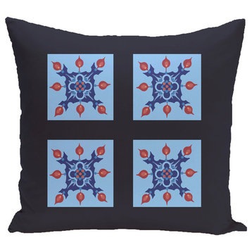 Four Square Geometric Print Pillow, Sky, 16"x16"