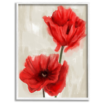 Soft Petal Poppies Red Beige Floral Painting, 24 x 30