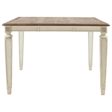 Farmhouse Dining Table, Two-Tone Design With Elegant Carved Legs