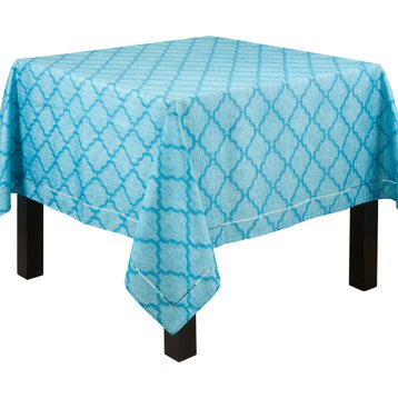 Tablecloth With Laser-Cut Hemstitch Design,Turquoise, 70"x70"
