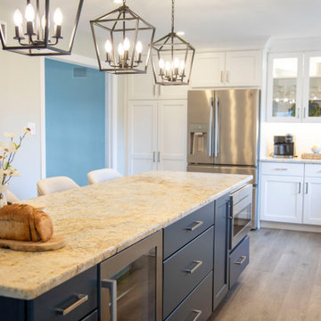 Warm White and Blue Kitchen