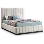 Meridian Furniture - Lucia Beige Linen Textured Fabric Full Bed, Beige, Queen, Black Finish - Remake your bedroom in an instant with this Lucia linen textured fabric bed. Upholstered in soft-to-the-touch beige linen textured fabric on its headboard, footboard, and side rails, this handsome full bed has a high headboard for an attention-demanding look in your room. Channel tufting on the headboard and footboard add to its aesthetic beauty while providing texture and dimension. The bed rests on a black-finished base that's crafted from solid wood for lasting beauty and durability.