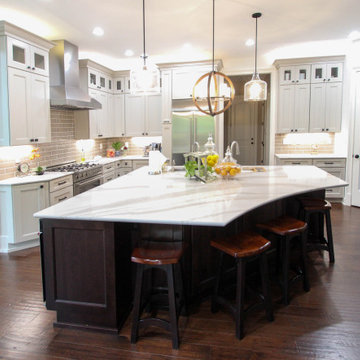 White Kitchen with Espresso Island, Galley Sink, Cambria Britannica Countertop