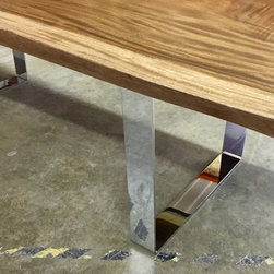 Chrome U leg, single slab live edge monkeypod dining table - Dining Tables