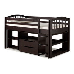 Bolton Furniture - Addison Junior Loft with Storage Drawers and Bookshelf, Espresso - Loft Beds