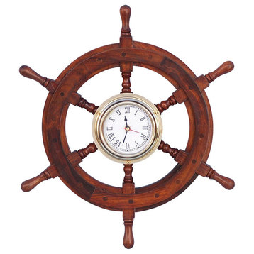 Wooden Ship Wheel Clock, 12"