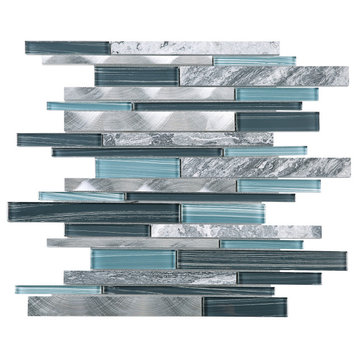11.75"x12.75" Zayn Mixed Mosaic Tile Sheet, Gray and Blue