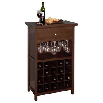 Pemberly Row 20-Bottle Transitional Solid Wood Wine Cabinet in Antique Walnut