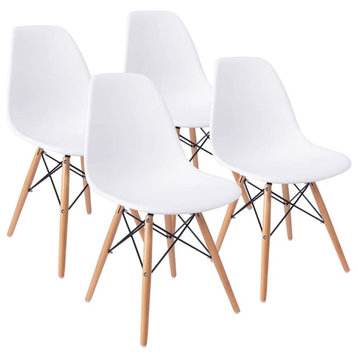 Mid Century Modern Dining Chair for Kitchen, Dining, Living Room Set of 4, White